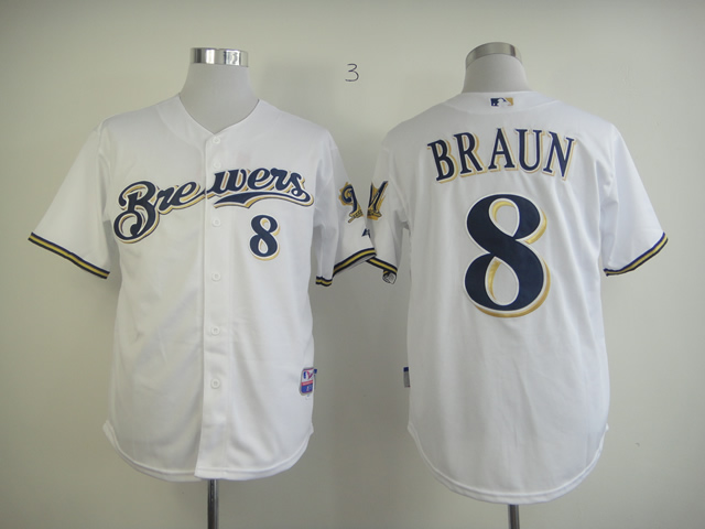 Men Milwaukee Brewers 8 Braun White MLB Jerseys